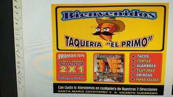 Taquería El Primo menu