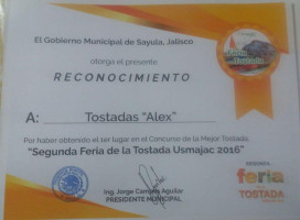 Tostadas Alex menu