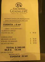 Hacienda Guadalupe menu