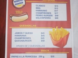 Burelos Burger menu